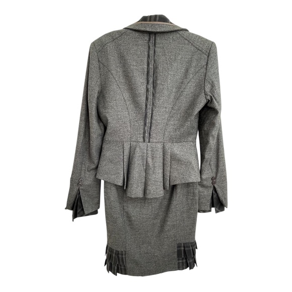 Jacket Skirt Suit Bebe Set Office Siren Size 6 Grey Ruffle Fitted viscose & wool - Picture 4 of 13